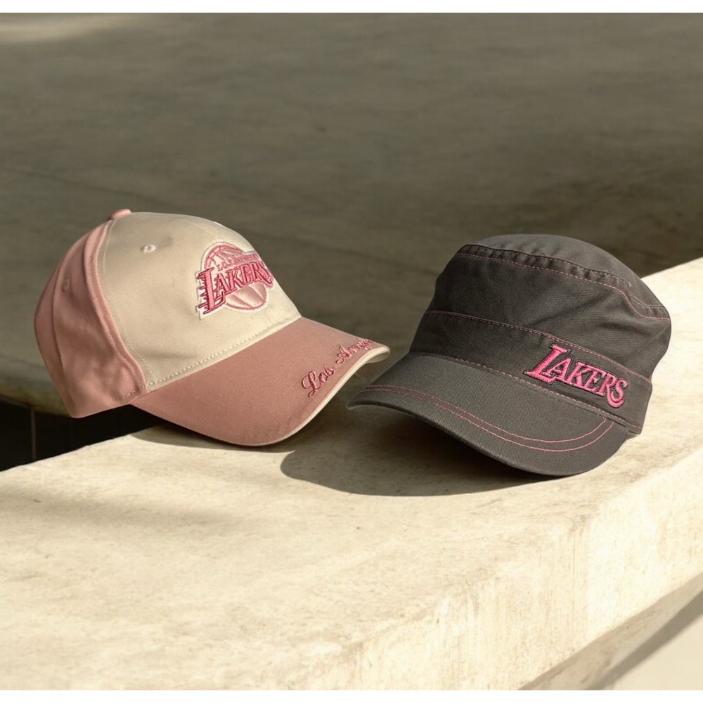 Lot Of 2 LA Los Angeles Lakers Adjustable Hat‎ Pink Gray Women's Cap Unisex